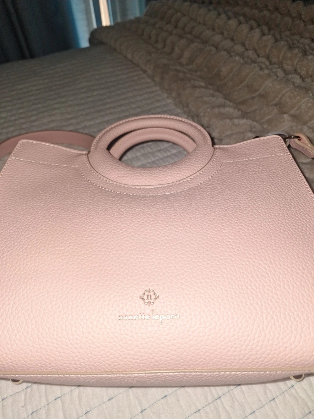 Nanette Lepore Pink Ring-Handle Pebbled Tote
